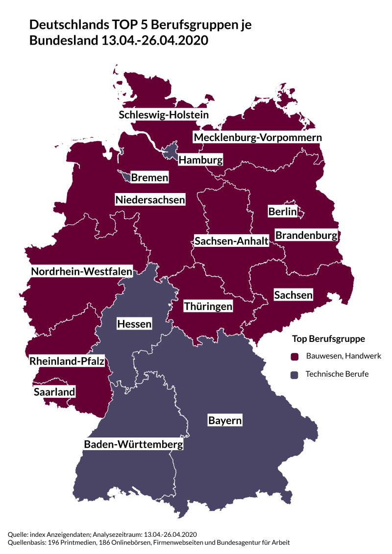 Deutschlandkarte Bundesländer TOP 5 Berufsgruppen