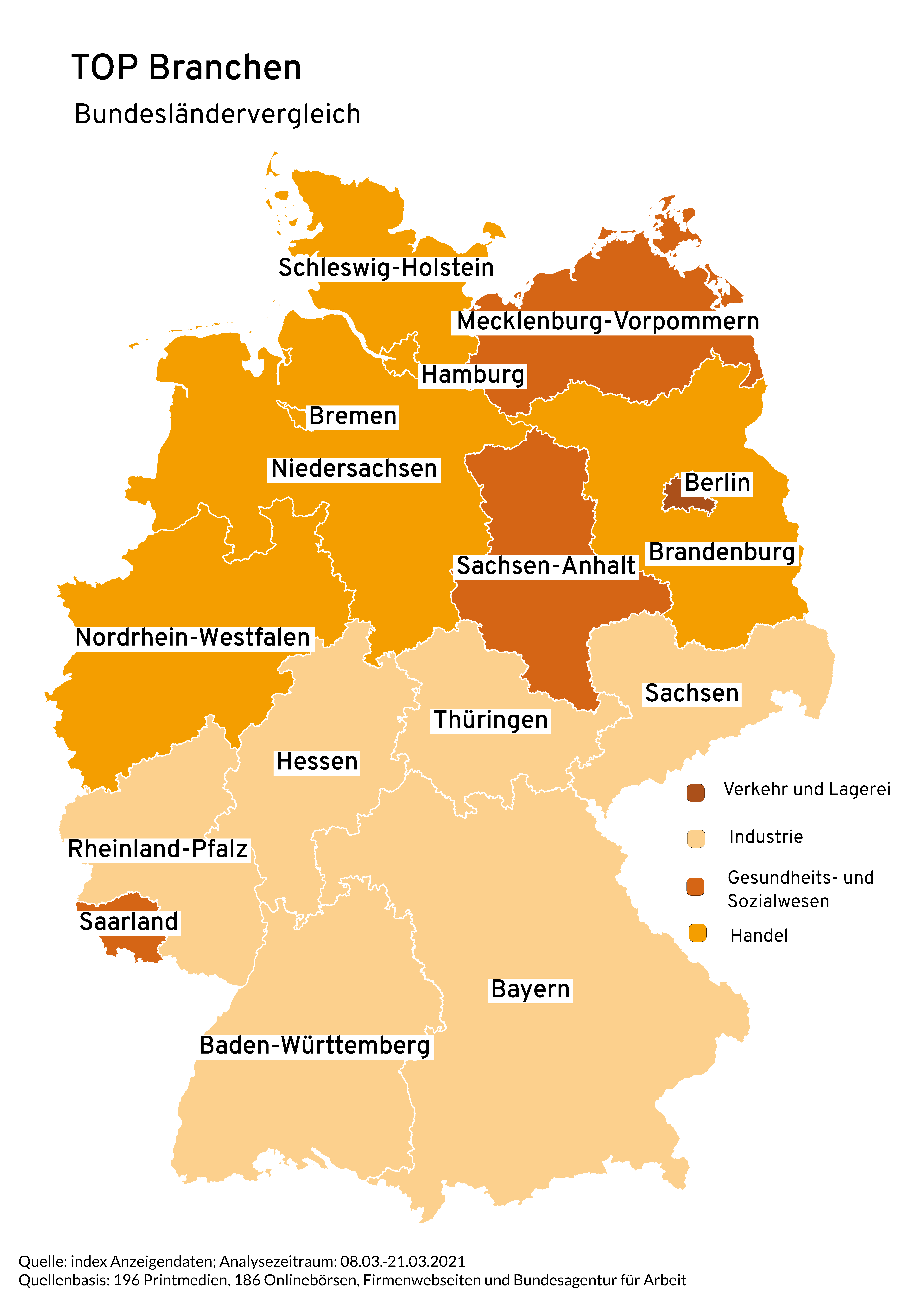 Landkarte Deutschlands Bundesländer TOP Branchen