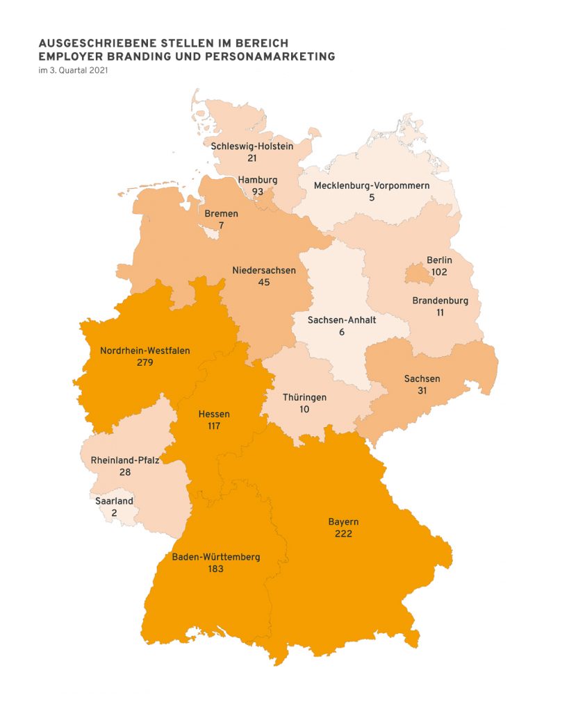 Veröffentlichte Stellenanzeigen nach Bundesland im ersten Halbjahr 2021 (Quelle: index)