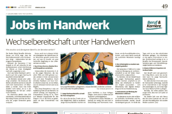 Bild, das auf ein Branchenspecial der Ludwigsburger Kreiszeitung hinweist. Es zeigt die Überschriften 'Jobs im Handwerk' und 'Wechselbereitschaft unter Handwerkern'.