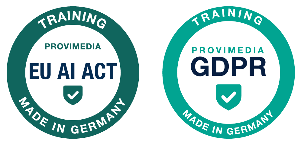 Graphic: Data protection fundamentals verified by Provimedia – EU AI Act and GDPR