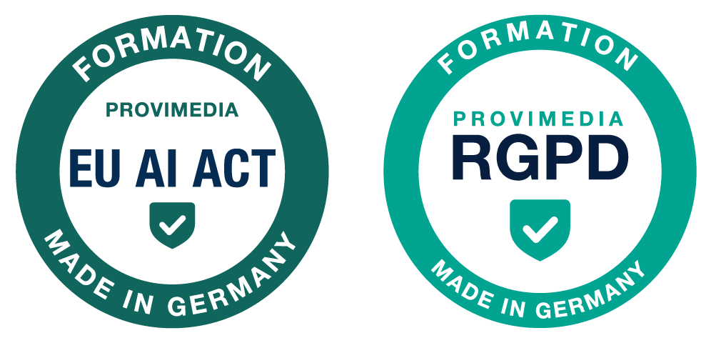 Graphique : bases de la protection des données vérifiées par Provimedia – règlement européen sur l'IA et RGPD