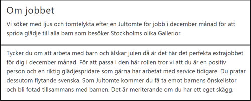 Platsannonser Jultomte